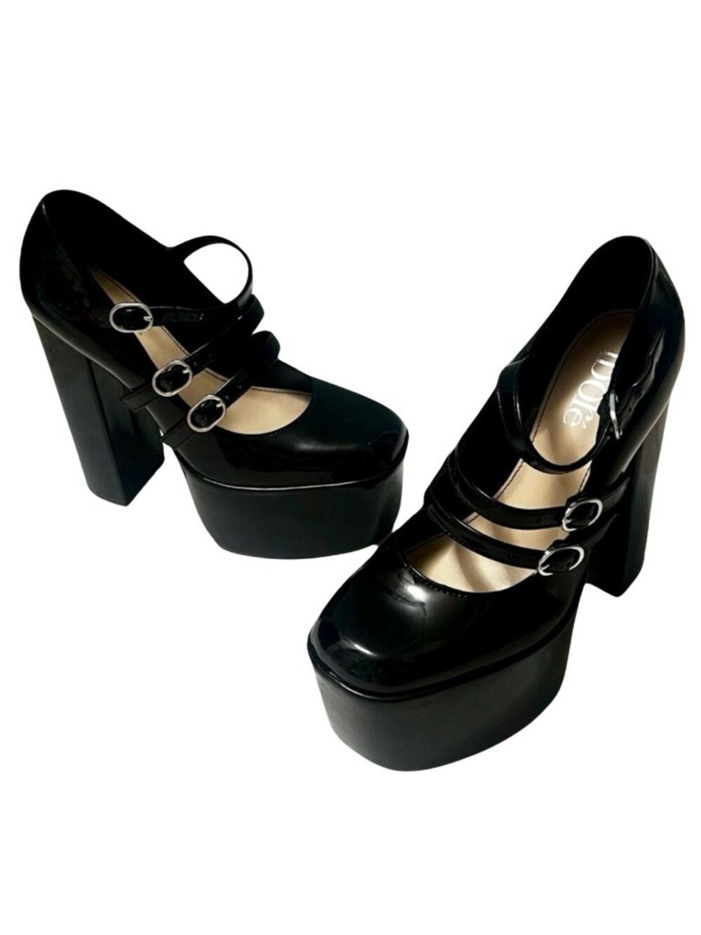 Block Platform Mary Jane Heels in Black